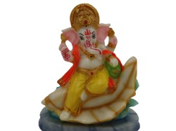 Handmade Lord Ganesha Idol for Car Dashboard | Ganesh Statue for Office Decor | Ganesh Putla for homestand | Yellow and Gold Colour | Size 6 inches Height