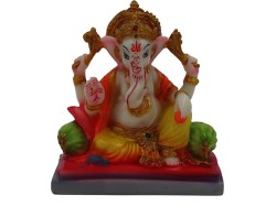 Handmade Idol for Car Dashboard | Ganesh Statue for Office Decor | Ganesh Putla for homestand | Yellow and Gold Colour | Size 5 inches Height