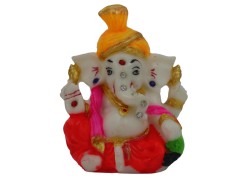 Handmade Idol for Car Dashboard | Ganesh Statue for Office Decor | Ganesh Putla for homestand | Orange and Pink Colour | Size 3 inches Height