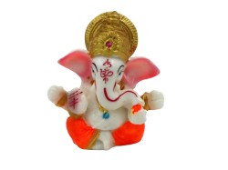 Lord Ganesha Idol for Car Dashboard | Ganesh Statue for Office Decor | Ganesh Putla for homestand | Orange and Gold Colour | Size 3 inches Height