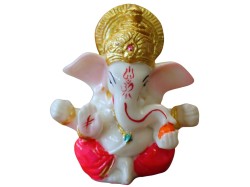 Lord Ganesha Idol for Car Dashboard | Ganesh Statue for Office Decor | Ganesh Putla for homestand | Pink and Gold Colour | Size 3 inches Height