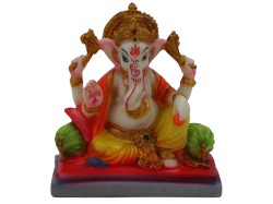 Lord Ganesha  Idol for Car Dashboard | Ganesh Statue for Office Decor | Ganesh Putla for homestand | Yellow and Gold Colour | Size 4.5 inches Height