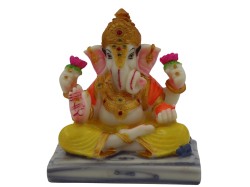 Lord Ganesha Idol for Car Dashboard | Ganesh Statue for Office Decor | Ganesh Putla for homestand | Yellow and Gold Colour | Size 6.5 inches Height