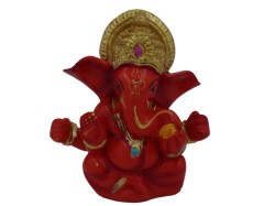 Handmade Lord Ganesha Idol for Car Dashboard | Ganesh Statue for Office Decor | Ganesh Putla for homestand | Red Colour | Size 3.5 inches Height