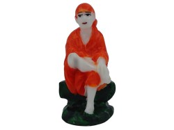 Handmade Shirdi Saibaba Idol for Car Dashboard | Saibaba Statue for Office Decor | Saibaba Putla for homestand | Orange Colour | Size 3.0 inches Height